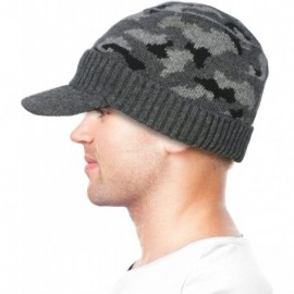 Skullies & Beanies Men's Wool Blend Visor Beanie Cap- Velour Fleece Lined - Camo Gray - CK186OSQSO3 $20.48