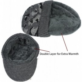 Skullies & Beanies Men's Wool Blend Visor Beanie Cap- Velour Fleece Lined - Camo Gray - CK186OSQSO3 $20.48