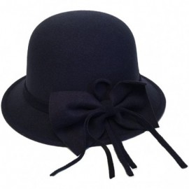 Bucket Hats Women's Vintage Style Wool Cloche Bucket Winter Hat - Navy - C812N4SEBPL $22.73