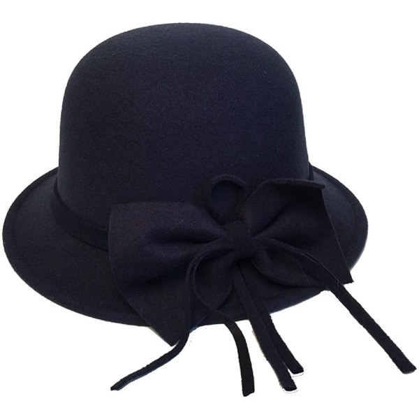Bucket Hats Women's Vintage Style Wool Cloche Bucket Winter Hat - Navy - C812N4SEBPL $12.77