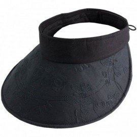 Visors Women's Cotton Roll Up Wide Brim Sun Visor Hat - Black - C6122LB9S91 $22.53