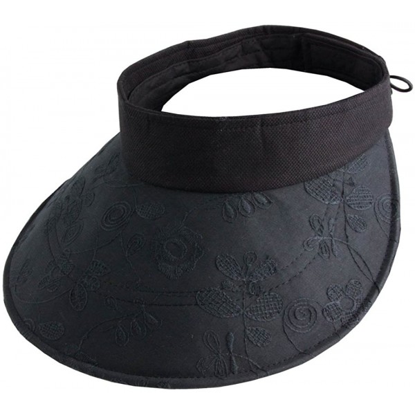 Visors Women's Cotton Roll Up Wide Brim Sun Visor Hat - Black - C6122LB9S91 $11.76