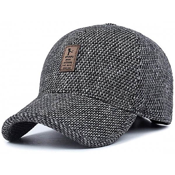 Baseball Caps Men's Winter Wool Baseball Cap with Earflaps Warm Hat for Cold Weather - Grey - CN193E2IND9 $9.07