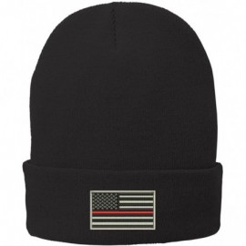 Skullies & Beanies US American Flag Thin Red Line Fire FD Embroidered Winter Folded Long Beanie - Black - CC12MZOAXQX $11.47