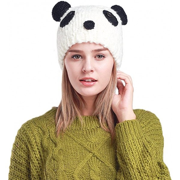 Sun Hats Cute Parent-Child Knitted Cat Bear Ear Cap Beanie Black - Panda - CS12ODPB4IX $12.94