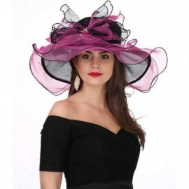 Sun Hats Women Kentucky Derby Church Cap Wide Brim Summer Sun Hat for Party Wedding - Bowknot-black/Rose Red - CN1803OWW24 $5...