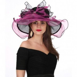 Sun Hats Women Kentucky Derby Church Cap Wide Brim Summer Sun Hat for Party Wedding - Bowknot-black/Rose Red - CN1803OWW24 $2...