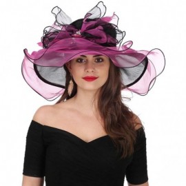 Sun Hats Women Kentucky Derby Church Cap Wide Brim Summer Sun Hat for Party Wedding - Bowknot-black/Rose Red - CN1803OWW24 $2...