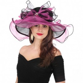 Sun Hats Women Kentucky Derby Church Cap Wide Brim Summer Sun Hat for Party Wedding - Bowknot-black/Rose Red - CN1803OWW24 $2...