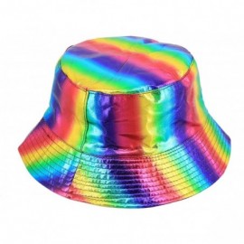 Bucket Hats Unisex Metallic Foldable Bucket Hat Reversible Fisherman Cap Travel Sun Hat - Rainbow - C518HOE3IAA $10.14