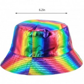 Bucket Hats Unisex Metallic Foldable Bucket Hat Reversible Fisherman Cap Travel Sun Hat - Rainbow - C518HOE3IAA $10.14