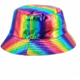 Bucket Hats Unisex Metallic Foldable Bucket Hat Reversible Fisherman Cap Travel Sun Hat - Rainbow - C518HOE3IAA $10.14