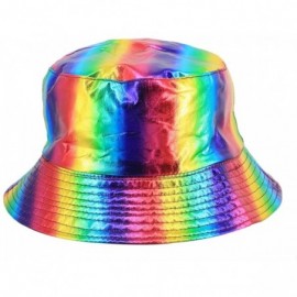 Bucket Hats Unisex Metallic Foldable Bucket Hat Reversible Fisherman Cap Travel Sun Hat - Rainbow - C518HOE3IAA $10.14