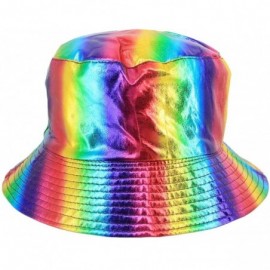 Bucket Hats Unisex Metallic Foldable Bucket Hat Reversible Fisherman Cap Travel Sun Hat - Rainbow - C518HOE3IAA $10.14