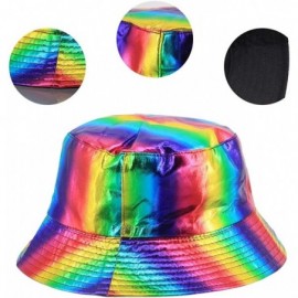 Bucket Hats Unisex Metallic Foldable Bucket Hat Reversible Fisherman Cap Travel Sun Hat - Rainbow - C518HOE3IAA $10.14