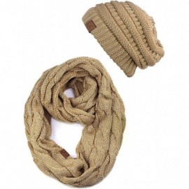 Skullies & Beanies Unisex Soft Stretch Chunky Cable Knit Beanie and Infinity Loop Scarf Set - Metallic Gold - CA18KHAA3LG $23.07