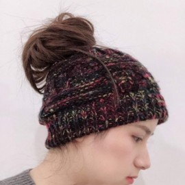 Skullies & Beanies Bun Beaines for Women Soft Stretch Cable Knit Messy High Bun Ponytail Beanie Hat - Color-black - CF18YM5G5...