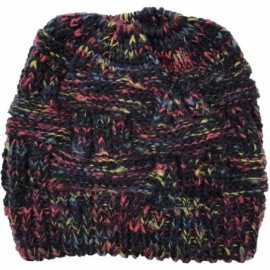 Skullies & Beanies Bun Beaines for Women Soft Stretch Cable Knit Messy High Bun Ponytail Beanie Hat - Color-black - CF18YM5G5...