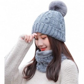 Skullies & Beanies Women Ladies Winter Hats Knit Warm Hat Conjoined Cap Hat Set - Q-gray -(Hat+scarf) - CU18LYYL60W $13.64