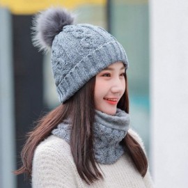 Skullies & Beanies Women Ladies Winter Hats Knit Warm Hat Conjoined Cap Hat Set - Q-gray -(Hat+scarf) - CU18LYYL60W $13.64