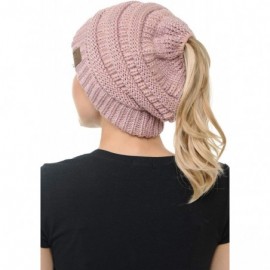 Skullies & Beanies Cable Knit Beanie Messy Bun Ponytail Warm Chunky Hat - Metallic Rose - C818Y5GSN4K $11.34