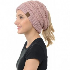 Skullies & Beanies Cable Knit Beanie Messy Bun Ponytail Warm Chunky Hat - Metallic Rose - C818Y5GSN4K $11.34