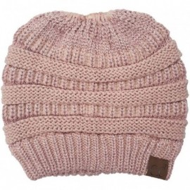 Skullies & Beanies Cable Knit Beanie Messy Bun Ponytail Warm Chunky Hat - Metallic Rose - C818Y5GSN4K $11.34
