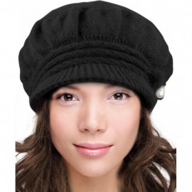 Newsboy Caps Women's Angora Newsboy Cap Hat - Faux Pearl Accent - Dual Layer - Dangle Pearl - Black - C812O2HPM5O $25.15