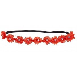 Headbands Black Faux Ivory Grey Crystal Stone Floral Elastic Headwrap Headband - Orange - C317YHR4CDQ $9.15