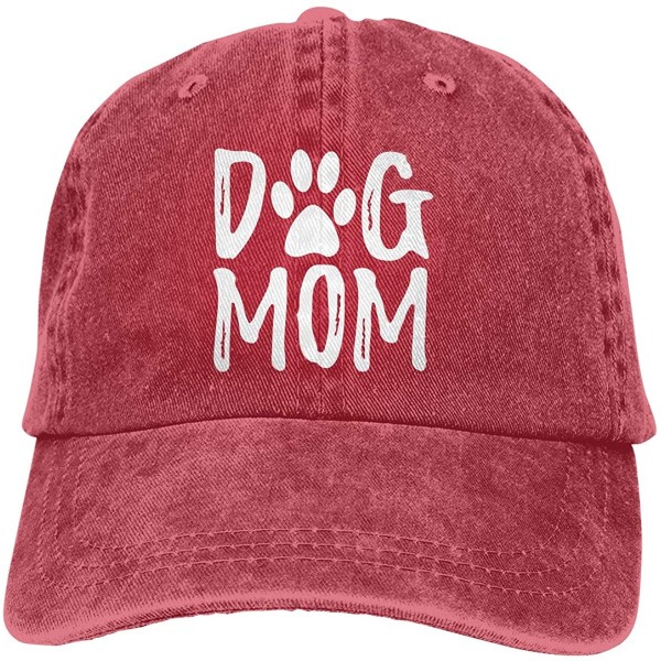 Baseball Caps Unisex Dog Mom Vintage Jeans Adjustable Baseball Cap Cotton Denim Dad Hat - Red - CL18GEWO8NH $15.57