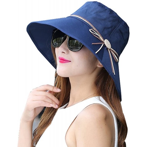 Bucket Hats Women's Sun Hat Summer Beach Hat Foldable Wide Brim Bucket travel Cap - Navy Blue - CP182GLRXM0 $15.19