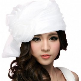 Bucket Hats Women Hat Bucket Hats Summer Organza Big White Flower - White - CJ11A7JJGEB $32.64