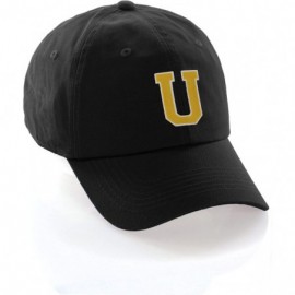 Baseball Caps Customized Letter Intial Baseball Hat A to Z Team Colors- Black Cap White Gold - Letter U - CG18ET37HRW $12.47