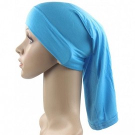 Skullies & Beanies Headscarf Women's Muslim Stretch Turban Hat Chemo Cap Hair Loss Head Scarf Wrap Hijib Cap - Blue - CC18RMA...