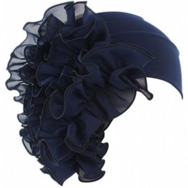 Cold Weather Headbands Womens Wrap Cap Flower Chemo Hat Beanie Scarf Turban Headband - Navy - CT18INZ254U $8.89