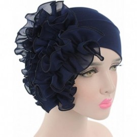 Cold Weather Headbands Womens Wrap Cap Flower Chemo Hat Beanie Scarf Turban Headband - Navy - CT18INZ254U $8.89