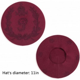 Berets Beret Hats for Women Rhinestones 2 Layers Wool French Hat Lady Winter Black Red - Wine-black Rhinestones - C718XWX4L0A...