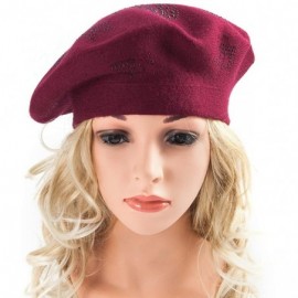 Berets Beret Hats for Women Rhinestones 2 Layers Wool French Hat Lady Winter Black Red - Wine-black Rhinestones - C718XWX4L0A...