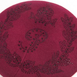 Berets Beret Hats for Women Rhinestones 2 Layers Wool French Hat Lady Winter Black Red - Wine-black Rhinestones - C718XWX4L0A...