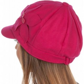 Newsboy Caps Sasha Wool Newsboy Cabbie Hat with Button Flower - Fuchsia - CB117VXAQMR $13.78