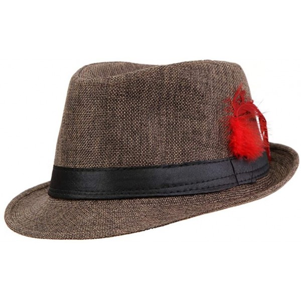 Fedoras Unisex Classic Cuban Style Trilby Hat Short Brim Fedora Hat Fashion Straw Hat - Brown - CX18R3RQR8N $36.84