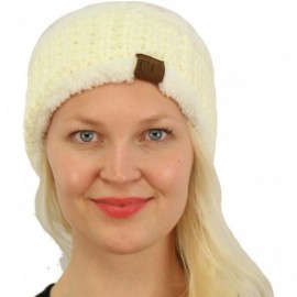 Cold Weather Headbands Winter CC Sherpa Polar Fleece Lined Thick Knit Headband Headwrap Hat Cap - Ivory - CX187GDWHHG $9.09