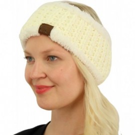 Cold Weather Headbands Winter CC Sherpa Polar Fleece Lined Thick Knit Headband Headwrap Hat Cap - Ivory - CX187GDWHHG $9.09