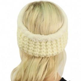 Cold Weather Headbands Winter CC Sherpa Polar Fleece Lined Thick Knit Headband Headwrap Hat Cap - Ivory - CX187GDWHHG $9.09