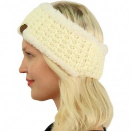 Cold Weather Headbands Winter CC Sherpa Polar Fleece Lined Thick Knit Headband Headwrap Hat Cap - Ivory - CX187GDWHHG $9.09