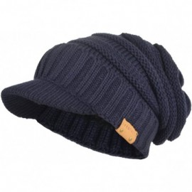 Skullies & Beanies Men's Knit Beanie Visor Skullcap Cadet Newsboy Cap Ski Winter Hat - Thick Navy - CY1874QCNSU $15.97