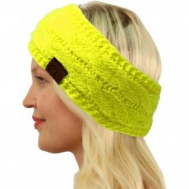 Cold Weather Headbands Winter CC Confetti Warm Fuzzy Fleece Lined Thick Knit Headband Headwrap Hat Cap - Neon Yellow - CI18A7...
