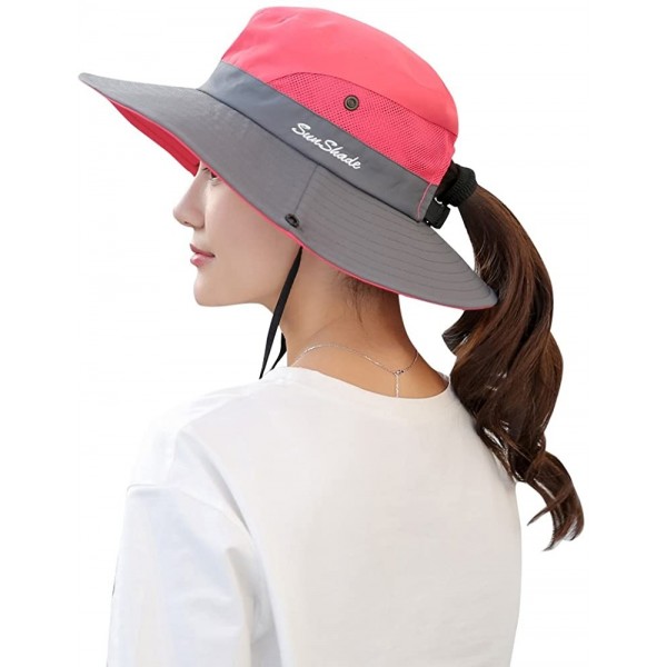 Sun Hats Women's Outdoor UV Protection Foldable Mesh Wide Brim Beach Fishing Hat - Watermelon Red - CG18E0K32R9 $14.49