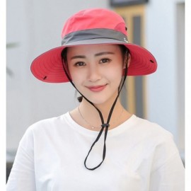 Sun Hats Women's Outdoor UV Protection Foldable Mesh Wide Brim Beach Fishing Hat - Watermelon Red - CG18E0K32R9 $14.49