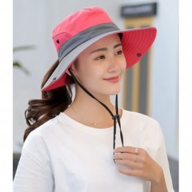 Sun Hats Women's Outdoor UV Protection Foldable Mesh Wide Brim Beach Fishing Hat - Watermelon Red - CG18E0K32R9 $14.49